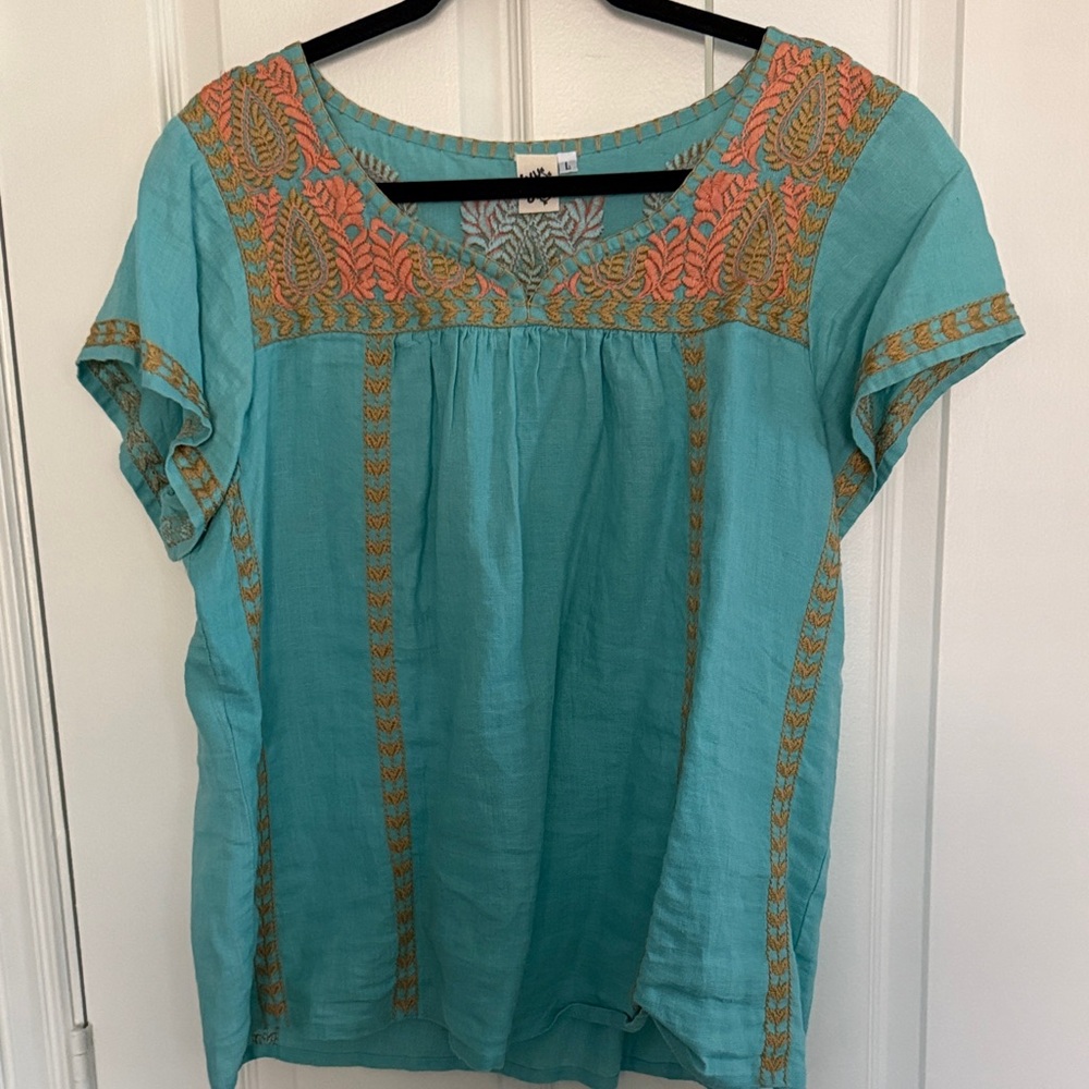 Ivy Jane Teal and Orange Embroidered Blouse